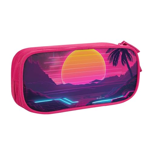 LRHCNZDCP Retrowave Bilder Bedrucktes Federmäppchen Beutel Niedlich Federmäppchen Stiftebox Stiftetasche für Schule Büro Schwarz, rose, Einheitsgröße, Schulranzen von LRHCNZDCP
