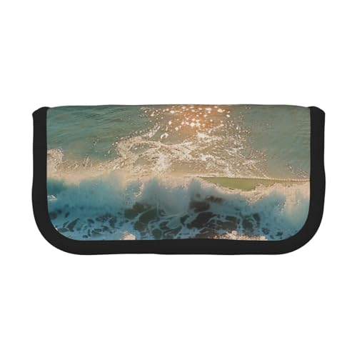 LRHCNZDCP Romantisches Federmäppchen mit Strand-Motiv, bedrucktes Federmäppchen, Make-up-Tasche, Gadget, Stiftebox mit Reißverschluss, Schwarz , Einheitsgröße, Schulranzen von LRHCNZDCP