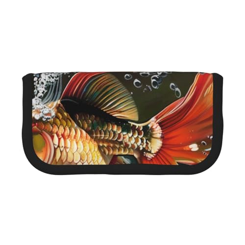 LRHCNZDCP Safflower Federmäppchen mit fliegendem Fisch, bedruckt, Leinen, Make-up-Tasche, Gadget, Stiftebox mit Reißverschluss, Schwarz , Einheitsgröße, Schulranzen von LRHCNZDCP