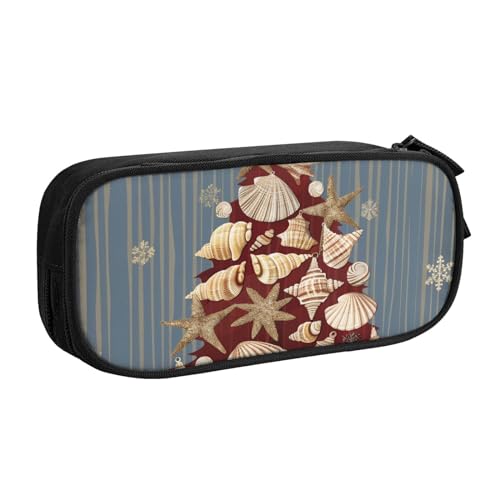 LRHCNZDCP Snowflower Seashell Weihnachten Bedrucktes Federmäppchen Tasche Niedlich Federmäppchen Stiftebox Stifteetui für Schule Büro Schwarz, Schwarz , Einheitsgröße, Schulranzen von LRHCNZDCP
