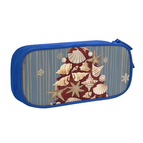 LRHCNZDCP Snowflower Seashell Weihnachten Bedrucktes Federmäppchen Tasche Niedlich Federmäppchen Stiftebox Stifteetui für Schule Büro Schwarz, blau, Einheitsgröße, Schulranzen von LRHCNZDCP