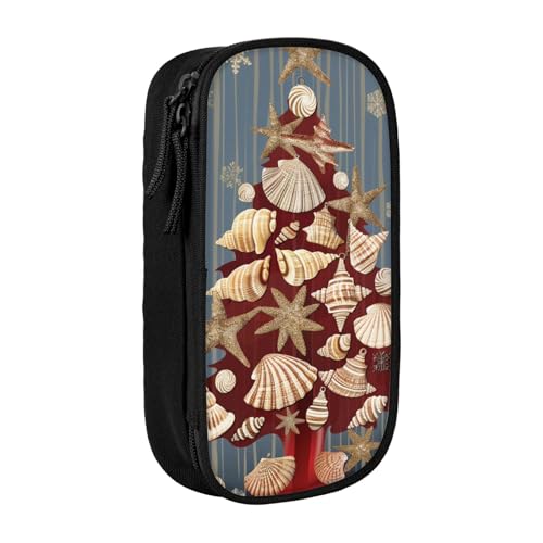 LRHCNZDCP Snowflower Seashell Weihnachten Bedrucktes Federmäppchen Tasche Schwarz Niedlich Federmäppchen Stiftebox Stifteetui für Schule Büro, Schwarz , Einheitsgröße, Schulranzen von LRHCNZDCP