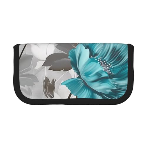 LRHCNZDCP Stifteetui aus Segeltuch, mit Reißverschluss, Blumenmuster, Blaugrün, Grau und Weiß, Schwarz , Einheitsgröße, Schulranzen von LRHCNZDCP