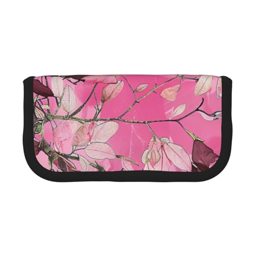 LRHCNZDCP Stifteetui aus Segeltuch mit rosa Blättern, Camouflage-Muster, Make-up-Tasche, Stiftebox mit Reißverschluss, Schwarz , Einheitsgröße, Schulranzen von LRHCNZDCP