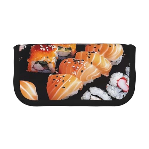 LRHCNZDCP Sushi bedrucktes Federmäppchen aus Segeltuch, Make-up-Tasche, Gadget, Stiftebox mit Reißverschluss, Schwarz , Einheitsgröße, Schulranzen von LRHCNZDCP