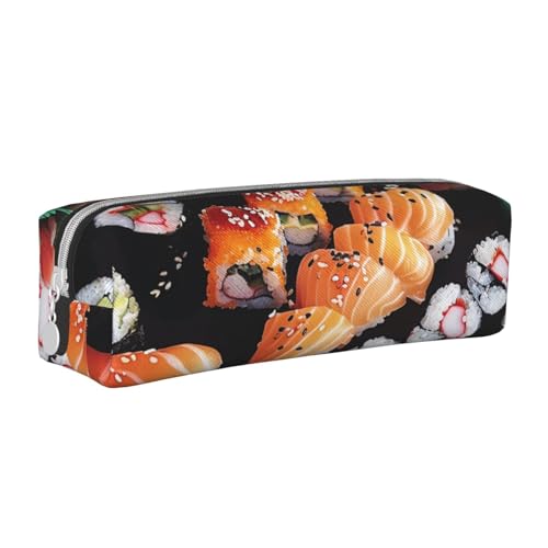 LRHCNZDCP Sushi bedrucktes Leder-Federmäppchen – niedliches Federmäppchen mit Reißverschluss für Schule und Büro, weiß, Einheitsgröße, Schulranzen von LRHCNZDCP