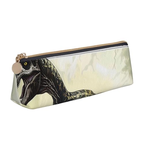 LRHCNZDCP Velociraptor Federmäppchen mit Dinosaurier-Motiv, bedrucktes Leder-Federmäppchen, dreieckig, Reißverschluss, niedliches Federmäppchen für Schule und Büro, weiß, Einheitsgröße, Schulranzen von LRHCNZDCP