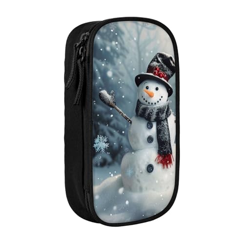 LRHCNZDCP Weihnachten Happy Snowman 1 Bedrucktes Federmäppchen Tasche Schwarz Niedlich Federmäppchen Stiftebox Stifttasche für Schule Büro, Schwarz , Einheitsgröße, Schulranzen von LRHCNZDCP
