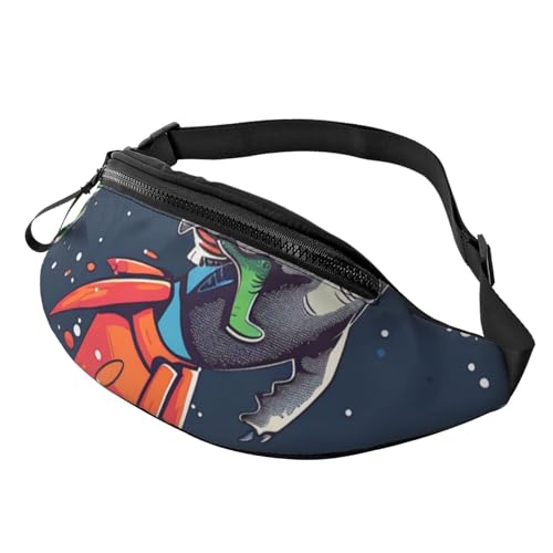 Lustige Astronauten-Gürteltasche mit niedlichem Dinosaurier-Raketen-Druck, für Männer und Frauen, Crossbody-Bauchtasche mit verstellbarem Gurt für Wandern, Laufen, Reisen, Radfahren, Schwarz , von LRHCNZDCP