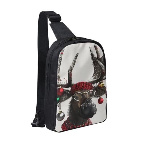 Lustiger Weihnachts-Elch bedruckte Brusttasche für Männer und Frauen, wasserdichter Crossbody-Rucksack für Herren, für Läufer, Workout, Wandern, Radfahren, Reisen, Schwarz , Einheitsgröße, Lässiger von LRHCNZDCP