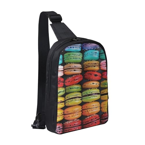 Macaron Biscuit Flavored Pastries Printed Chest Bag Sling Bag for Men Women, Waterproof Crossbody Backpack Men Bag for Runner Workout Hiking Cycling Travel, Schwarz , Einheitsgröße, Lässiger von LRHCNZDCP