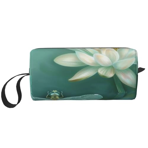 Make-up-Tasche mit Libelle mit Seerose, bedruckt, einfache Reise-Kosmetiktasche, wasserdicht, Kosmetiktasche, Kulturbeutel, Organizer für Damen, Mutter, Mädchen, weiß, Einheitsgröße, Kulturbeutel von LRHCNZDCP