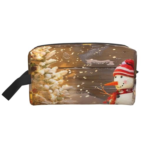 Make-up-Tasche mit Weihnachts- und Schneemann-Motiv, groß, Reise-Kosmetiktasche, wasserdicht, Kosmetiktasche, Kulturbeutel, Organizer für Damen, Mutter, Mädchen, weiß, Einheitsgröße, Kulturbeutel von LRHCNZDCP