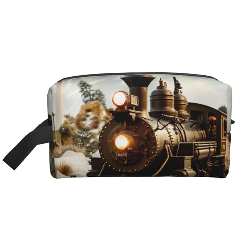 Make-up-Tasche mit Zug- und Eisenbahn-Motiv, groß, Reise-Kosmetiktasche, wasserdicht, Kosmetiktasche, Kulturbeutel, Organizer für Damen, Mutter, Mädchen, weiß, Einheitsgröße, Kulturbeutel von LRHCNZDCP