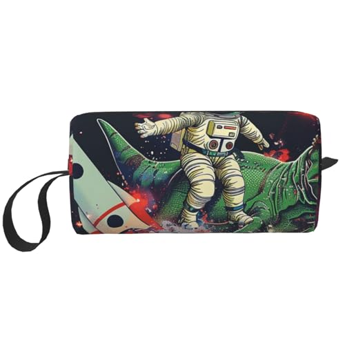 Make-up-Tasche mit lustigem Astronauten-Dinosaurier-Raketen-Druck, einfache Reise-Kosmetiktasche, wasserdicht, Kosmetiktasche, Kulturbeutel, Organizer für Frauen, Mütter und Mädchen, weiß, von LRHCNZDCP