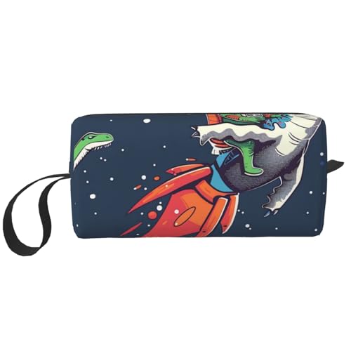 Make-up-Tasche mit lustigem Astronautenmotiv, Motiv: niedlicher Dinosaurier, Rakete, einfache Reise-Kosmetiktasche, wasserdicht, Kosmetiktasche, Organizer für Damen, Mutter und Mädchen, weiß, von LRHCNZDCP