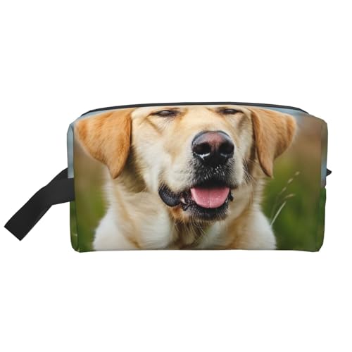 Make-up-Tasche mit niedlichem Labrador-Motiv, groß, Reise-Kosmetiktasche, wasserdicht, Kosmetiktasche, Kulturbeutel, Organizer für Frauen, Mütter und Mädchen, weiß, Einheitsgröße, Kulturbeutel von LRHCNZDCP