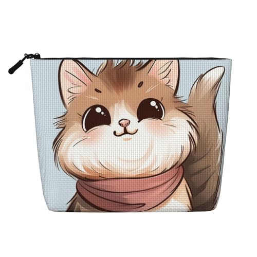 Reise-Make-up-Tasche mit Cartoon-Katzen-Motiv, aus Leinenimitat, wasserdicht, Kosmetiktasche für Damen, Schwarz , Einheitsgröße, Kosmetiktasche von LRHCNZDCP