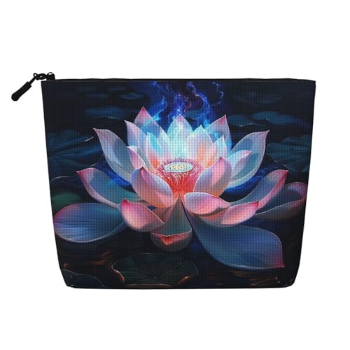 Reise-Make-up-Tasche mit Lotusblumen-Motiv, Leinenimitat, wasserdicht, Kosmetiktasche für Damen, Schwarz , Einheitsgröße, Kosmetiktasche von LRHCNZDCP
