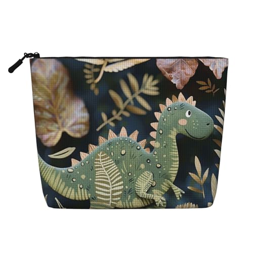 Reise-Make-up-Tasche mit niedlichem Dinosaurier-Motiv, Leinenimitat, wasserdicht, Kosmetiktasche für Damen, Schwarz , Einheitsgröße, Kosmetiktasche von LRHCNZDCP