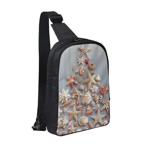Seashell Weihnachten bedruckte Brusttasche Sling Bag für Herren und Damen, wasserdichter Crossbody-Rucksack für Läufer, Workout, Wandern, Radfahren, Reisen, Schwarz , Einheitsgröße, Lässiger von LRHCNZDCP