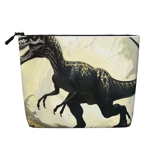 Velociraptor Reise-Make-up-Tasche mit Dinosaurier-Motiv, Leinenimitat, wasserdicht, Kosmetiktasche für Damen, Schwarz , Einheitsgröße, Kosmetiktasche von LRHCNZDCP