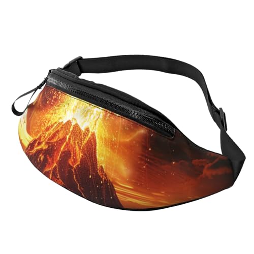 Volcano bedruckte Bauchtasche für Herren und Damen, Crossbody-Bauchtasche mit verstellbarem Riemen für Wandern, Laufen, Reisen, Radfahren, Schwarz , Einheitsgröße, Wanderrucksack von LRHCNZDCP