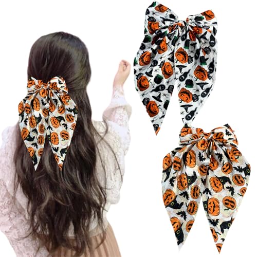 2 x Halloween-Schleifen-Haarspangen, gruselige Fledermaus-Geist-Kürbis-Haarband, Halloween-Haarschleifen, Clip, weiße große Schleifen für Mädchen, Halloween-Haarschmuck, Schleife, Haarspangen, 2 x Halloween-Schleifen-Haarspangen, gruselige Fledermaus-Geist-Kürbis-Haarband, Halloween-Haarschleifen, Clip, weiße große Schleifen für Mädchen, Halloween-Haarschmuck, Schleife, Haarspangen, von LRKNNO