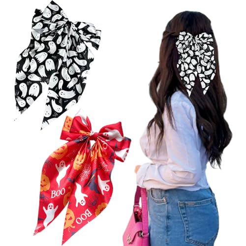 Halloween-Haarschleifen, Haarspange, weißer Geist, Kürbis, Haarschmuck für Damen, schwarz-rot, Haarschleife, rutschfest, große Schleife, Haarband für Halloween, Krallen-Clips, gruselig, lustig, Halloween-Haarschleifen, Haarspange, weißer Geist, Kürbis, Haarschmuck für Damen, schwarz-rot, Haarschleife, rutschfest, große Schleife, Haarband für Halloween, Krallen-Clips, gruselig, lustig, von LRKNNO