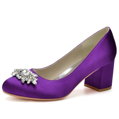 Absätze Für Frauen Runde Zehe Chunky Pumps Schuhe Block High Heel Slip-On Kleid Büro Party Hochzeit Schuhe,Dark Purple,43 EU von LRMYMHY