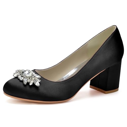 Absätze Für Frauen Runde Zehe Chunky Pumps Schuhe Block High Heel Slip-On Kleid Büro Party Hochzeit Schuhe,Schwarz,37 EU von LRMYMHY