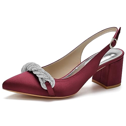 Block Slingback-Absätze Für Frauen Spitz Geschlossen Klobige Absätze Büroschuhe Pumps Für Frauen,Burgundy,39 EU von LRMYMHY