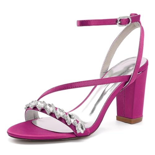 Chunky Block Heels Für Frauen High Heel Knöchelriemen Hochzeitsschuhe Offene Zehe Dressy Pumps Slingback Brautsandalen,Fuchsia,35 EU von LRMYMHY
