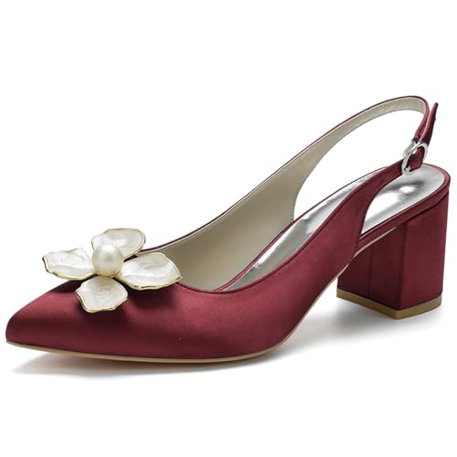 Damen Blockabsatz Hochzeitsschuhe Satin Slingback Knöchelriemen Pumps Spitze Zehen Party Brautschuhe,Burgundy,42 EU Damen Blockabsatz Hochzeitsschuhe Satin Slingback Knöchelriemen Pumps Spitze Zehen Party Brautschuhe,Burgundy,42 EU von LRMYMHY