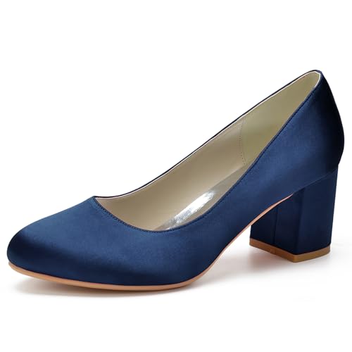 Damen Geschlossene Runde Zehenpartie Blockabsatz Satin Hochzeit Pumpschuhe Chunky Low Heels Brautball Heels Sandalen,Marine,42 EU Damen Geschlossene Runde Zehenpartie Blockabsatz Satin Hochzeit Pumpschuhe Chunky Low Heels Brautball Heels Sandalen,Marine,42 EU von LRMYMHY