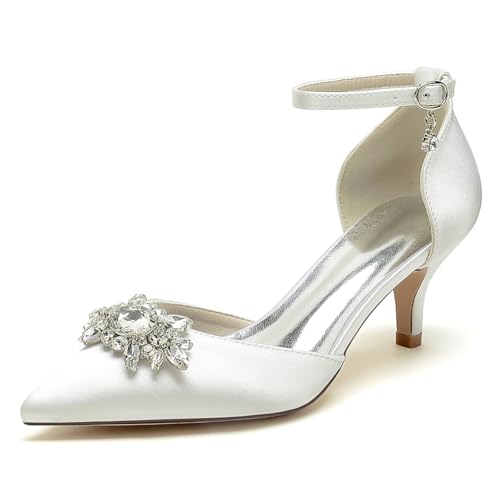 Damen Hochzeitsschuhe Für Braut Strass Mid Kitten Heel Kleid Pumps Spitze Zehe Abend Party Brautschuhe,Elfenbein,42 EU Damen Hochzeitsschuhe Für Braut Strass Mid Kitten Heel Kleid Pumps Spitze Zehe Abend Party Brautschuhe,Elfenbein,42 EU von LRMYMHY