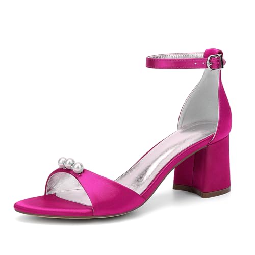 Damen Hochzeitsschuhe Ivory Knöchelriemen Sommer Sandalen Offener Zeh Blockabsatz Brautschuhe,Fuchsia,40 EU Damen Hochzeitsschuhe Ivory Knöchelriemen Sommer Sandalen Offener Zeh Blockabsatz Brautschuhe,Fuchsia,40 EU von LRMYMHY
