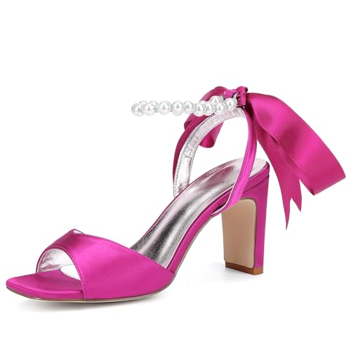 Damen Perlen Knöchelriemen Brautschuhe Blockabsatz 6.5Cm Slingback Pumps Offener Zehen Satin Party Hochzeitsschuhe,Fuchsia,39 EU Damen Perlen Knöchelriemen Brautschuhe Blockabsatz 6.5Cm Slingback Pumps Offener Zehen Satin Party Hochzeitsschuhe,Fuchsia,39 EU von LRMYMHY