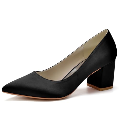Damen Slip on Weiß Brautschuhe für Braut Spitze Brautschuhe Satin Blockabsatz Abschlussball Party Kleid Pumps Sandalen,Schwarz,36 EU Damen Slip on Weiß Brautschuhe für Braut Spitze Brautschuhe Satin Blockabsatz Abschlussball Party Kleid Pumps Sandalen,Schwarz,36 EU von LRMYMHY