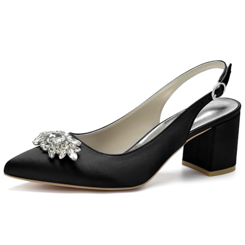 Damen Spitze Zehen Block Heel Pumps Slingback Chunky Heel Slip on Work Party Dress Schuhe Mit Strass,Schwarz,35 EU Damen Spitze Zehen Block Heel Pumps Slingback Chunky Heel Slip on Work Party Dress Schuhe Mit Strass,Schwarz,35 EU von LRMYMHY