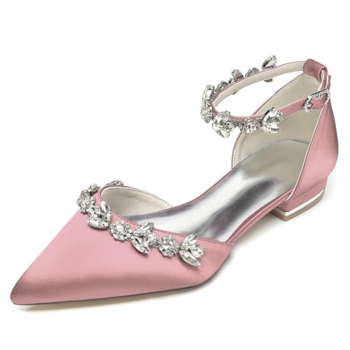 Damen Spitze Zehen Pumps Satin Brautschuhe Für Braut Flache Knöchelriemen Brautschuhe Formeller Abschlussball Partykleid Sandalen,Rosa,43 EU Damen Spitze Zehen Pumps Satin Brautschuhe Für Braut Flache Knöchelriemen Brautschuhe Formeller Abschlussball Partykleid Sandalen,Rosa,43 EU von LRMYMHY