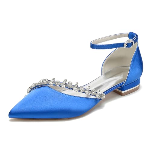 Damen Spitze Zehen Satin Braut Ballerinschuhe Knöchelriemen Brautschuhe Strass Braut Ballerinas Abend Abschlussball Party Kleid Pumps,Blau,40 EU Damen Spitze Zehen Satin Braut Ballerinschuhe Knöchelriemen Brautschuhe Strass Braut Ballerinas Abend Abschlussball Party Kleid Pumps,Blau,40 EU von LRMYMHY