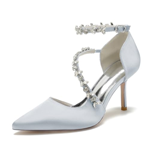 Damen Spitze Zehenpartie High Heels Pumps Knöchelriemen Satin Strass Hochzeitsschuhe für Braut Abschlussball Party Kleid Schuhe Sandalen,Silber,35 EU Damen Spitze Zehenpartie High Heels Pumps Knöchelriemen Satin Strass Hochzeitsschuhe für Braut Abschlussball Party Kleid Schuhe Sandalen,Silber,35 EU von LRMYMHY
