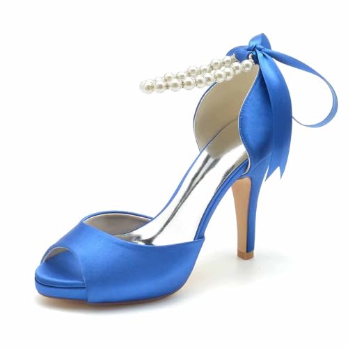 Damen Stiletto High Heel Sandalen Peeptoe Brautkleid Schuhe Plateau Knöchelriemen Abend Party Abschlussball Pumps,Schwarz,39 EU von LRMYMHY