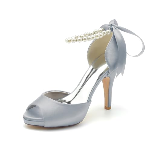 Damen Stiletto High Heel Sandalen Peeptoe Brautkleid Schuhe Plateau Knöchelriemen Abend Party Abschlussball Pumps,Silber,37 EU Damen Stiletto High Heel Sandalen Peeptoe Brautkleid Schuhe Plateau Knöchelriemen Abend Party Abschlussball Pumps,Silber,37 EU von LRMYMHY
