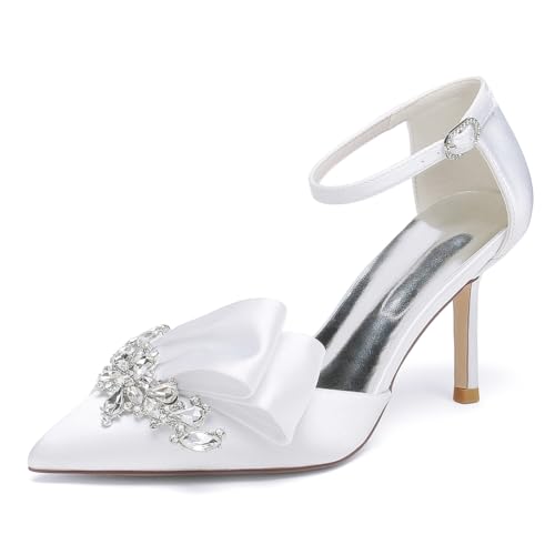 Damen Strass Weiß Brautschuhe für Braut High Heels Spitze Brautschuhe Satin Abschlussball Party Kleid Pumps,Weiß,36 EU Damen Strass Weiß Brautschuhe für Braut High Heels Spitze Brautschuhe Satin Abschlussball Party Kleid Pumps,Weiß,36 EU von LRMYMHY