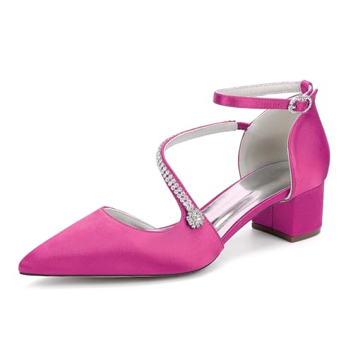 Frauen Riemchensandalen Mit Blockabsatz Strass Satin Spitze Zehen Hochzeitsschuhe Ivory Brautschuhe,Fuchsia,41 EU Frauen Riemchensandalen Mit Blockabsatz Strass Satin Spitze Zehen Hochzeitsschuhe Ivory Brautschuhe,Fuchsia,41 EU von LRMYMHY
