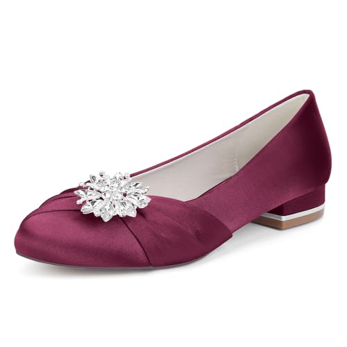 Frauen Runde Zehe Satin Braut Slip on Braut Ballerien Strass Abschlussball Abend Party Kleid Pumps,Burgundy,38 EU Frauen Runde Zehe Satin Braut Slip on Braut Ballerien Strass Abschlussball Abend Party Kleid Pumps,Burgundy,38 EU von LRMYMHY
