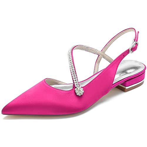 Frauen Slingback Brautschuhe Flache Spitz Zehen Satin Prom Party Hochzeitsschuhe Slip Auf Ballerinas mit Strass,Fuchsia,40 EU Frauen Slingback Brautschuhe Flache Spitz Zehen Satin Prom Party Hochzeitsschuhe Slip Auf Ballerinas mit Strass,Fuchsia,40 EU von LRMYMHY