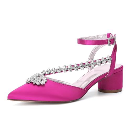 Frauen Spitze Zehe Elfenbein Brautschuhe Block Low Heel Hochzeit Pumps Knöchelriemen Satin Braut Abend Party Kleid Schuhe,Fuchsia,38 EU Frauen Spitze Zehe Elfenbein Brautschuhe Block Low Heel Hochzeit Pumps Knöchelriemen Satin Braut Abend Party Kleid Schuhe,Fuchsia,38 EU von LRMYMHY